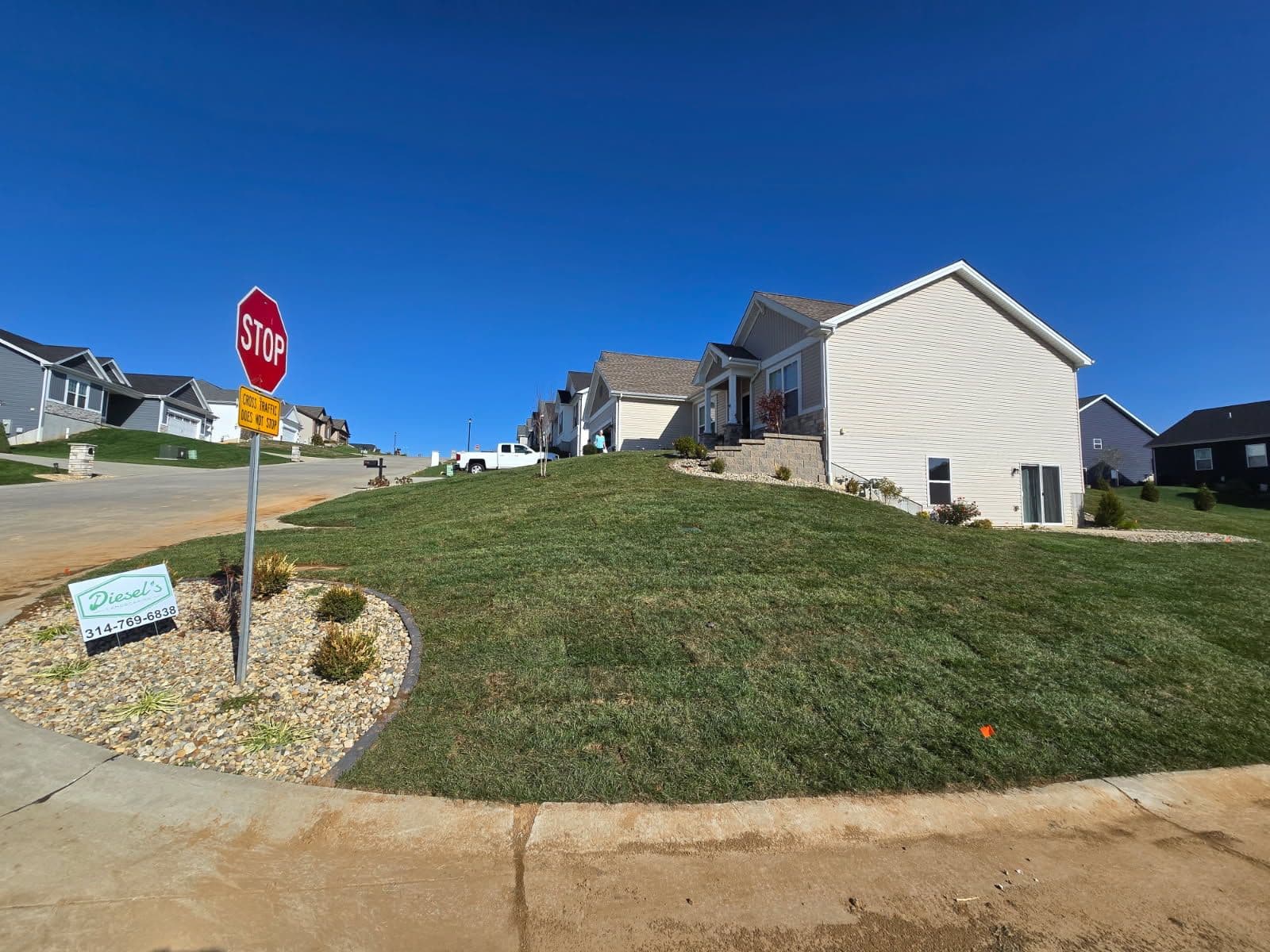 Gallery photos for Sloped Yard Transformation with New Sod Installation: Image #1